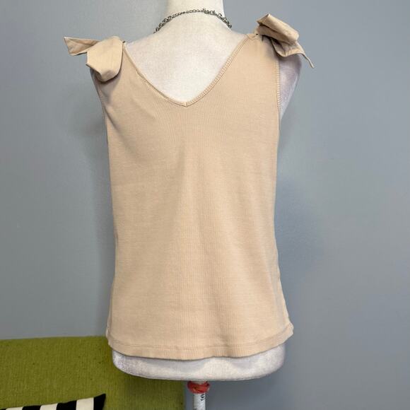 Maeve Anthropologie Rafaela Tan Cotton Bow Tie Tank Top - Picture 6 of 6